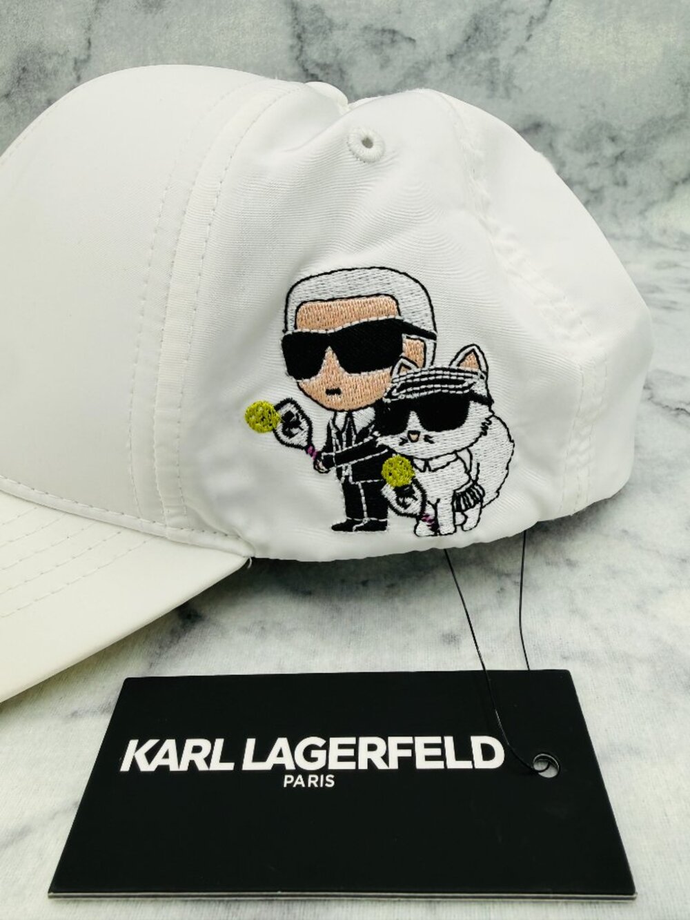 Karl Lagerfeld Paris Baseball Cap Choupette Tennis Embroidery White,One Size,NEW - Picture 3 of 12